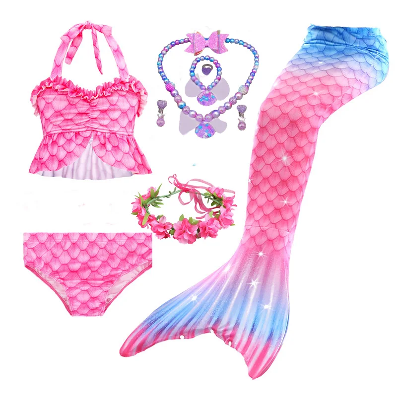 Haojxuanyu Children Mermaid Swimwear Girls Pink Blue Bikini Set Kids Swimsuit Cosplay Mermaid Tail Costume for Swimming 