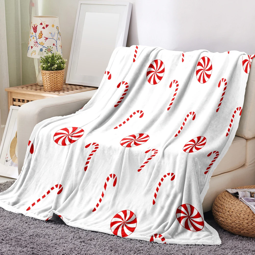 1PC Christmas Candy Cane Print Blanket — Made of soft, fluffy flannel, perfect for a sofa, bed, or lounge chair. Ideal for Chris