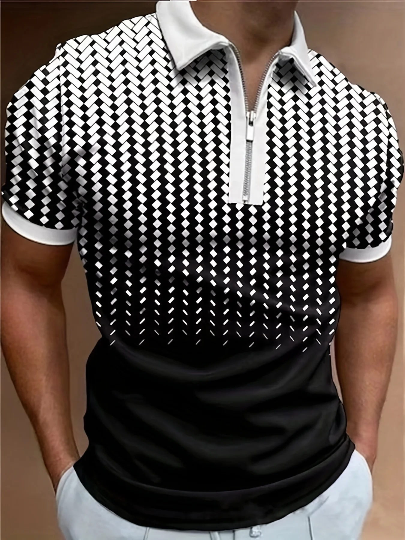 Das neue Herren-POLO-Shirt mit Reißverschluss und kurzen Ärmeln im Sommer 202 verfügt über Straßenmode und Komfort mit 3D-Polka-Dot-Druck