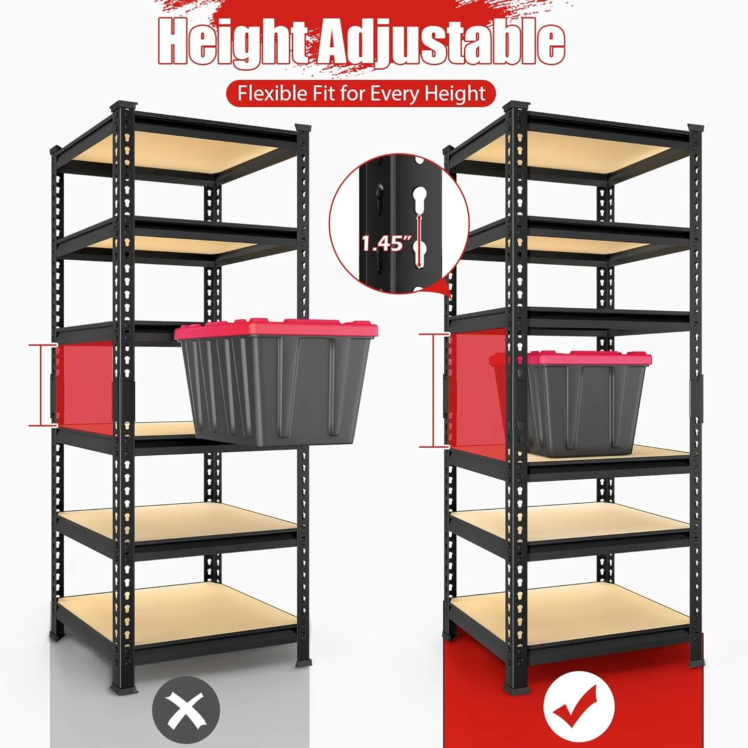 6 Tier Garage Storage Shelves, Adjustable Metal ShelvingS, Narrow Square Shelves Standing Utility Rack for Small Space