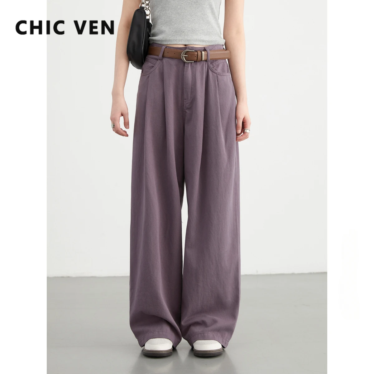 

CHIC VEN Women Denim Pants Loose Casual High Waist Draping Floor Dragging Jeans Wide Leg Pant Female Trousers Summer 2024