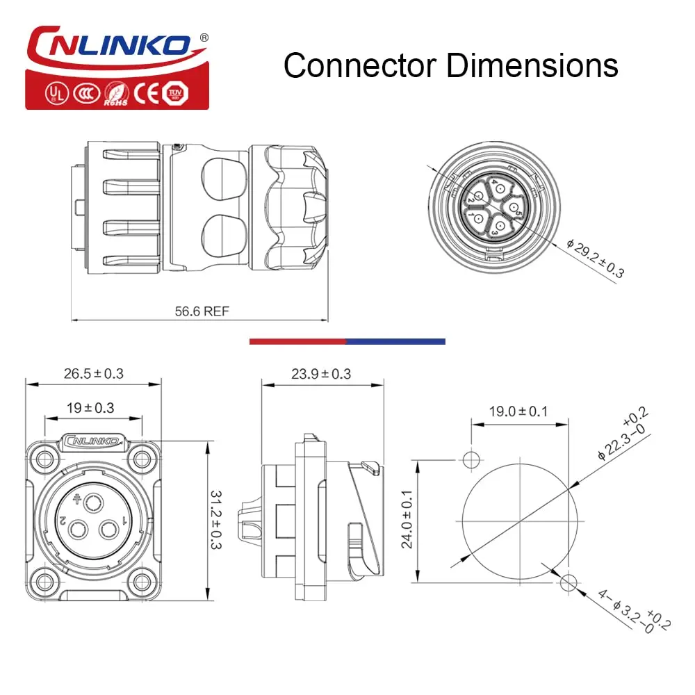 CNLINKO M20 2/3/9 Pin Electrical Connector Wire to Board PBT Plastic Panel Mount 12V 5A-20A Waterproof IP68 Connector Automotive