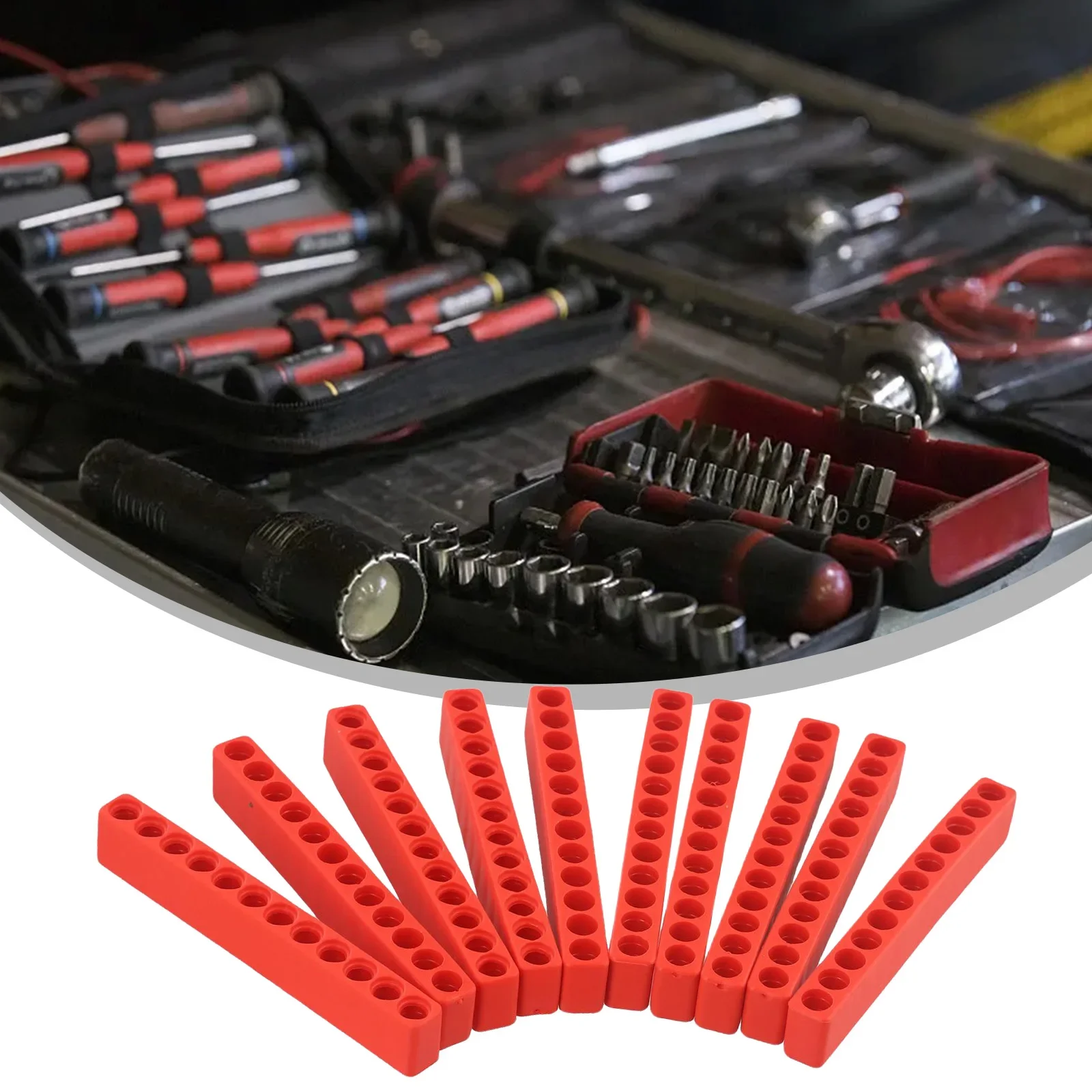 

12-Hole Bit Storage Strip Screwdriver Hexagon Handle Card Holder Wind Head Soft Rubber Strip Socket Cone Cylinder Gauge