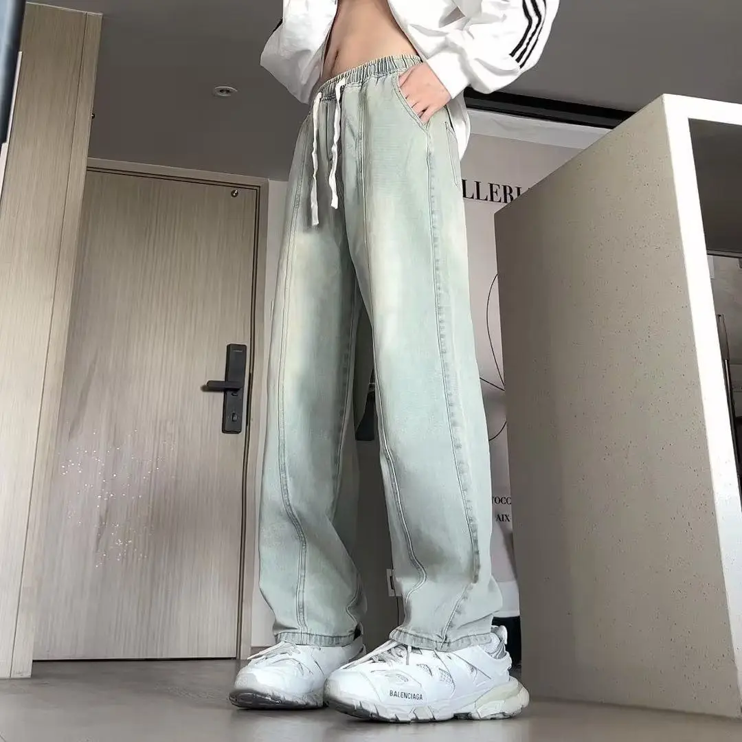 

Американские осенние и зимние брюки-трубы, желтые грязевые джинсы в стиле ретро, бархатные свободные утолщенные прямые брюки High Street, брюки