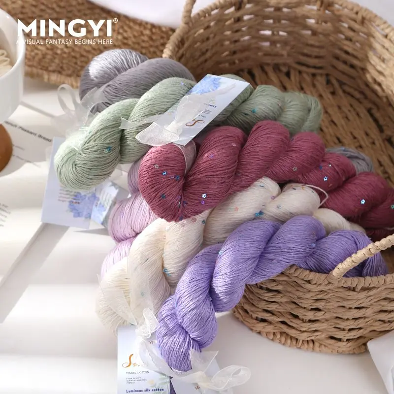 100g/Roll 100% Tencel Yarn Pure Color Tencel Sequins Hand-Dyed Lace Yarn for Summer Hand Knitting Crochet Thread for Shawl Scarf