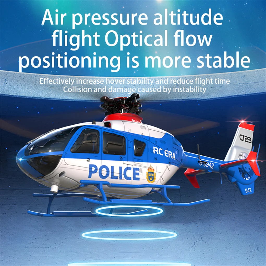 

C123 6-канальный радиоуправляемый вертолет с двойным бесщеточным прямым приводом, одиночная лопатка, безвоздушный вертолет EC135, модель 3D игрушки с оптическим потоком