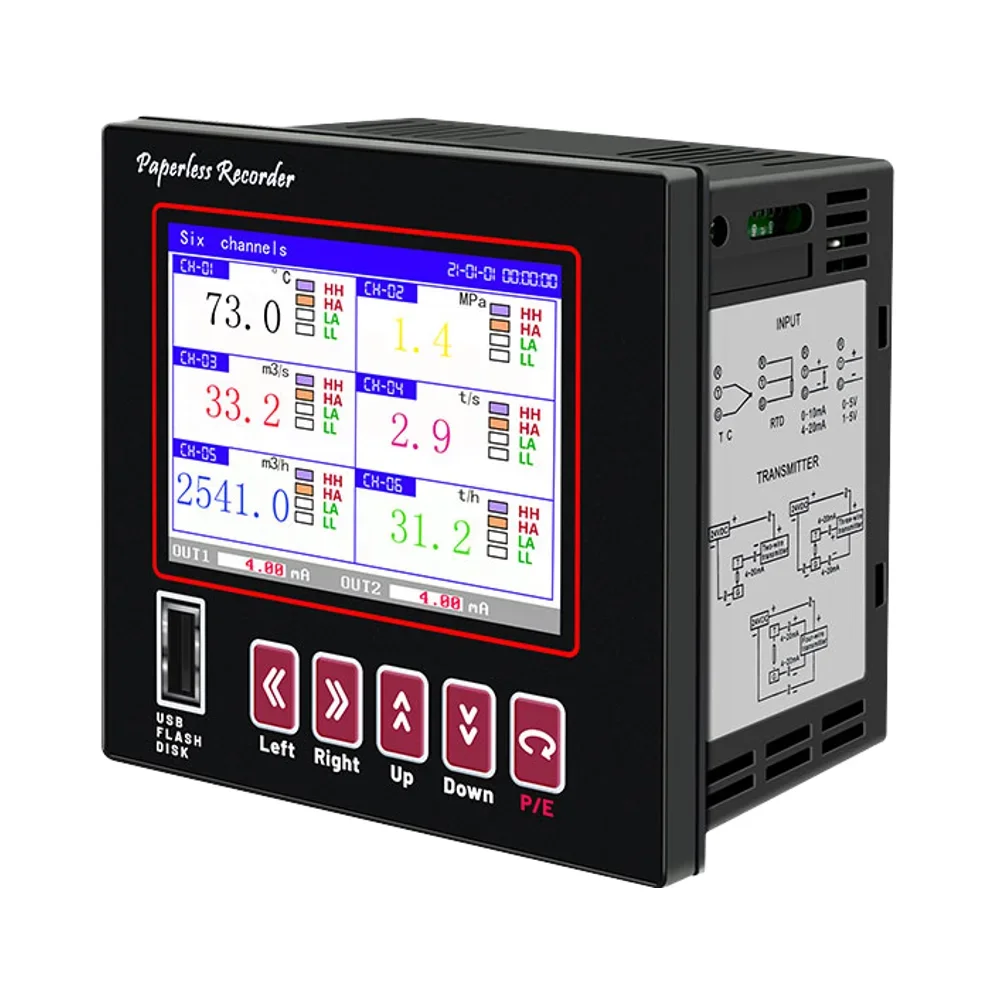 6 Channel Digital Data Logger Universal Barometric Pressure Humidity Temperature Recorder USB+RS485 Indoor Industrial Battery