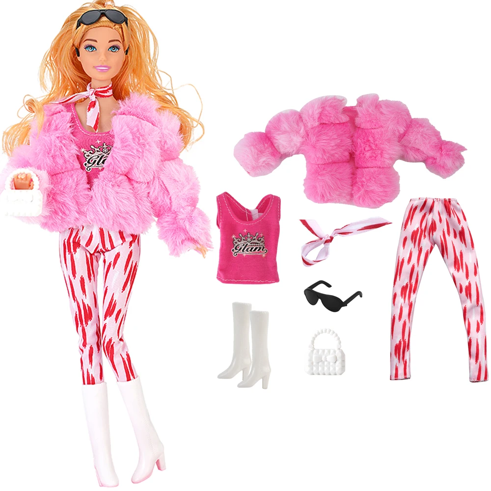 NK Official 1 Set Plush Coat Jacket Colourful Pants Clothing For Barbie Doll Clothes 1/6 Doll Accessories Girl's Toy JJ