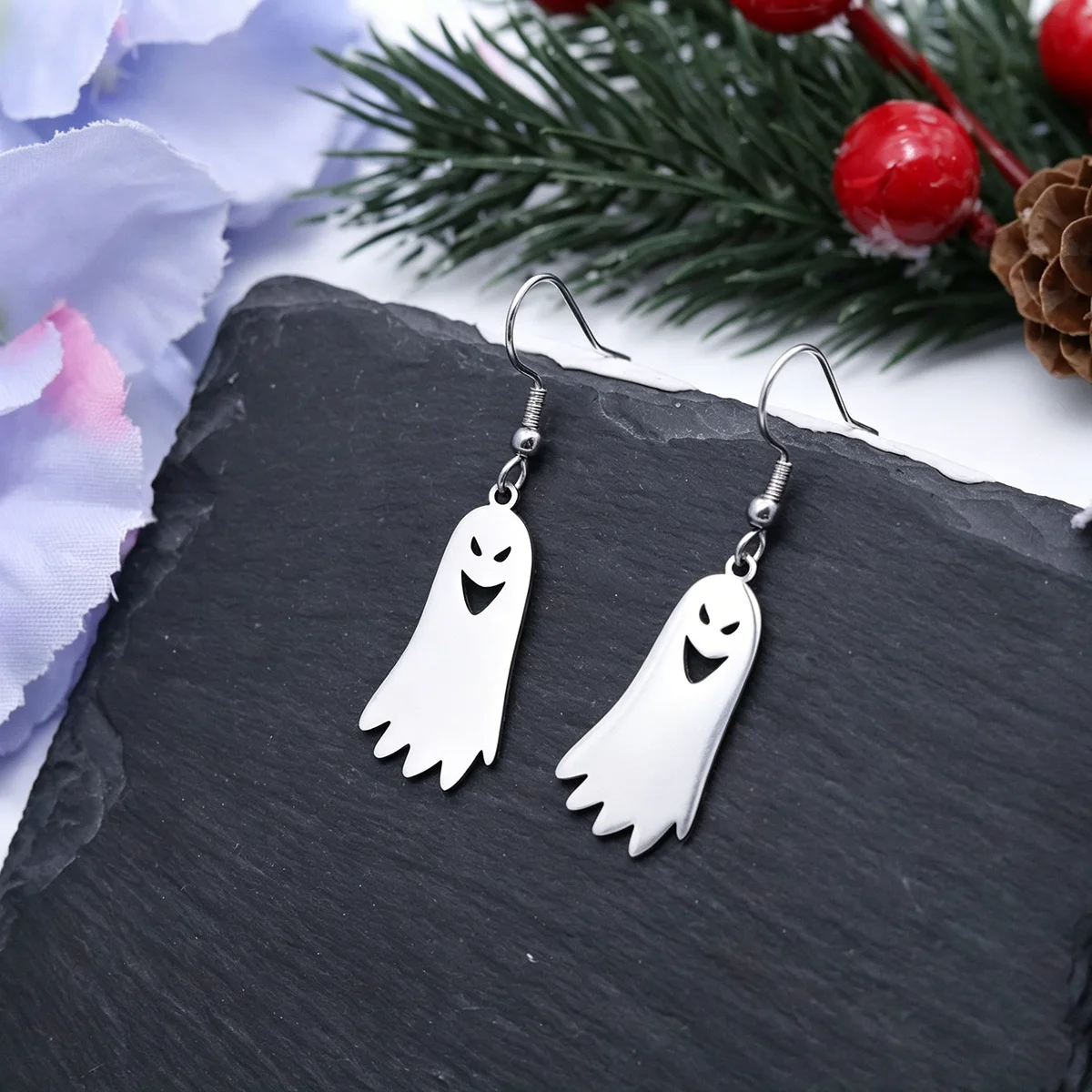 Kinitial Halloween Ghost Drop Earrings For Women Girls Smiling Ghost Ear Drop Birthday Party Jewelry Accessories Gift