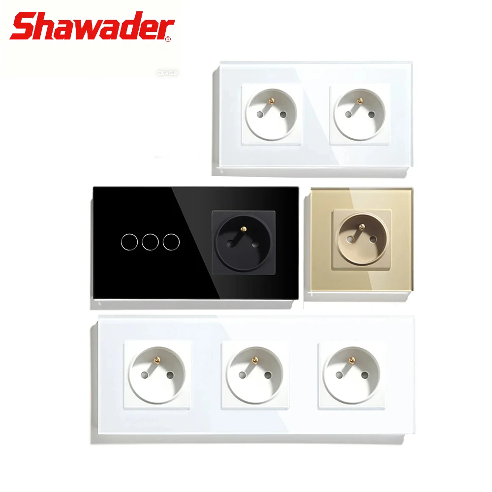 

Shawader французские настенные розетки, панели из хрустального стекла, электрические розетки 16A, розетка для Франции, прямоугольная спальня, кухня, офис