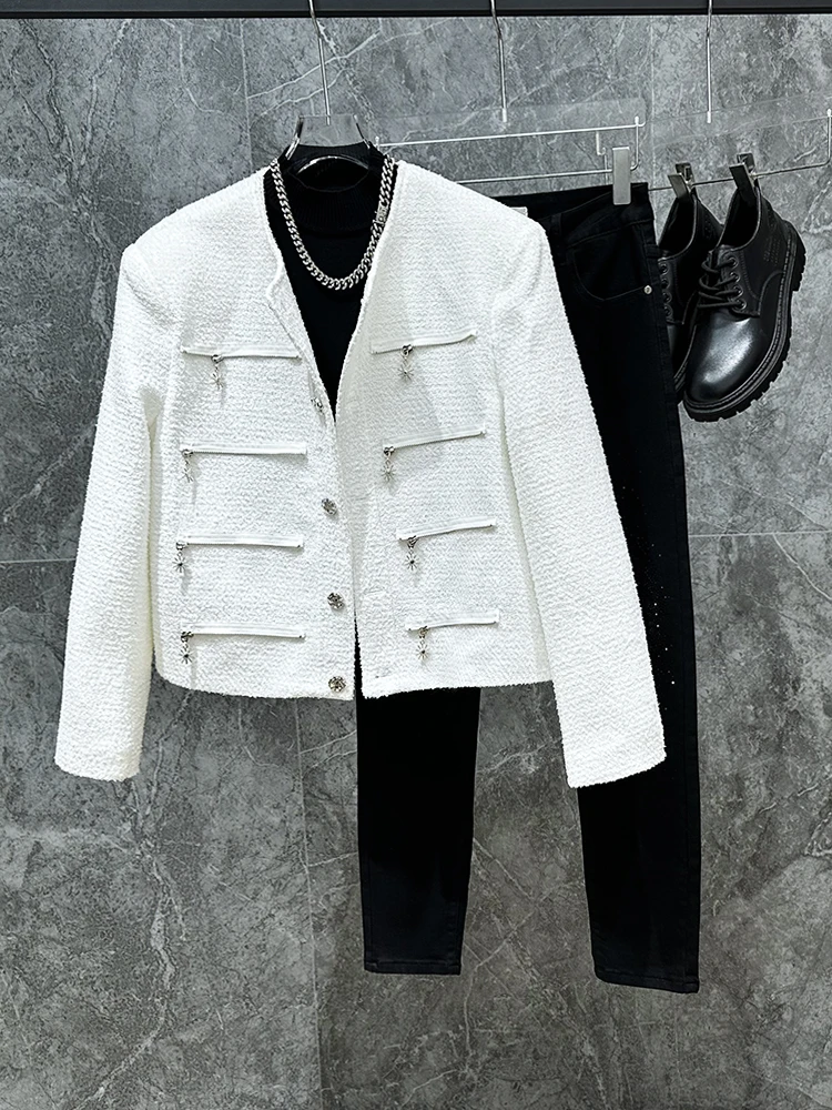 

ort Heavy Industry Men's Jaet Faionable Korean Version Bright Sequins Thiened Woolen Coat Youth Sle Metal Decor...