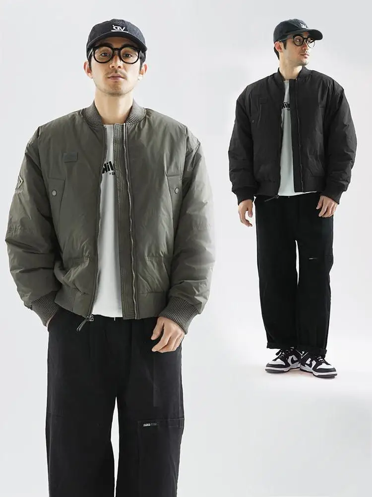 

Men's Winter ort Pure Color down Jaet Warmth Cold Proof Workwear Sle Thiened Cotton Clothes Baseball Collar Youth Trend