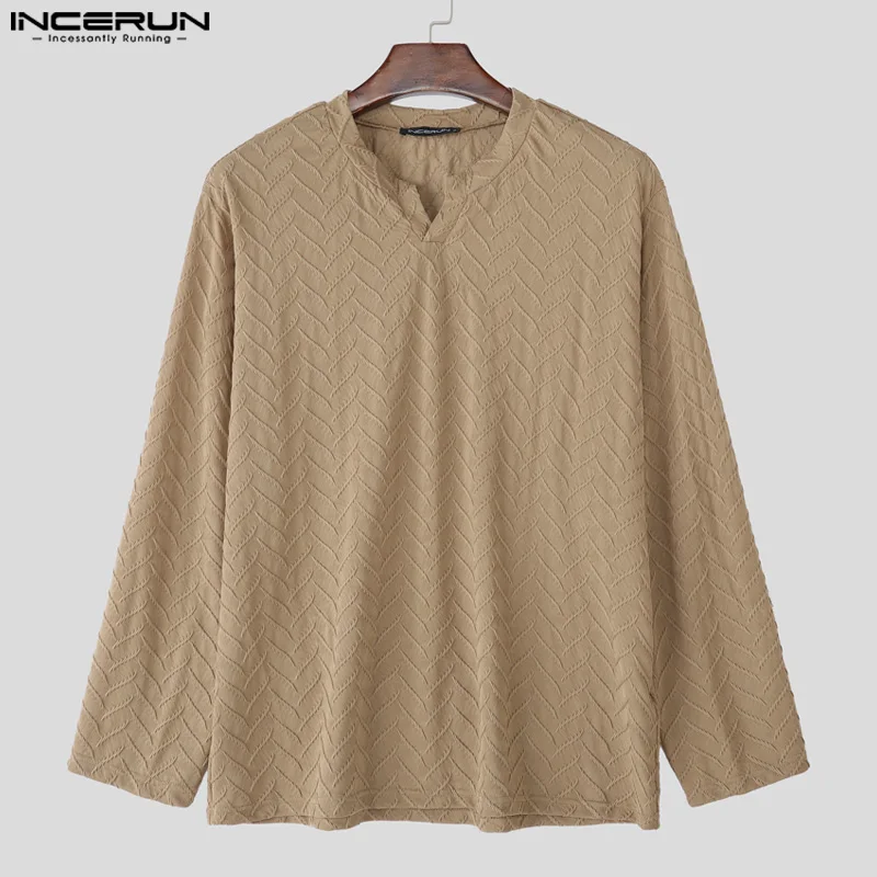 

INCERUN Men T Shirt Solid Color V Neck Long Sleeve Loose Fashion Casual Male Tee Tops Streetwear Korean Style Men Clothing S-5XL
