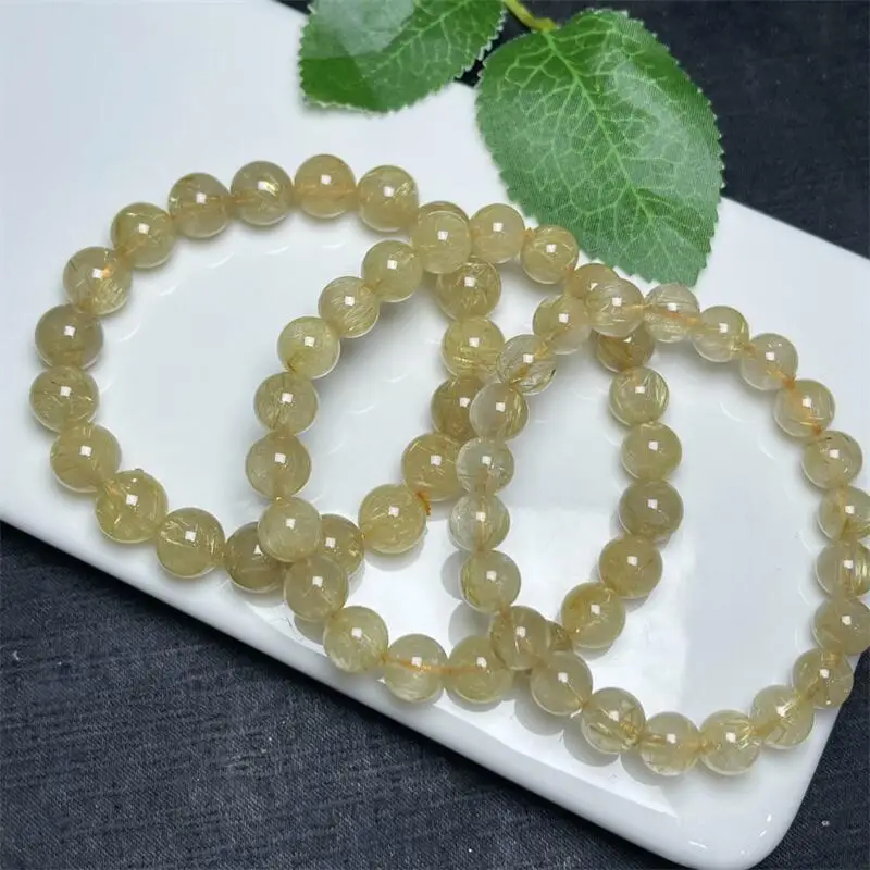 Natural Gold Rutilated Quartz Bracelet Charms Handmade High Quality Crystal Healing Fashion Jewelry Gift 7/8/9/10/12MM 1PCS