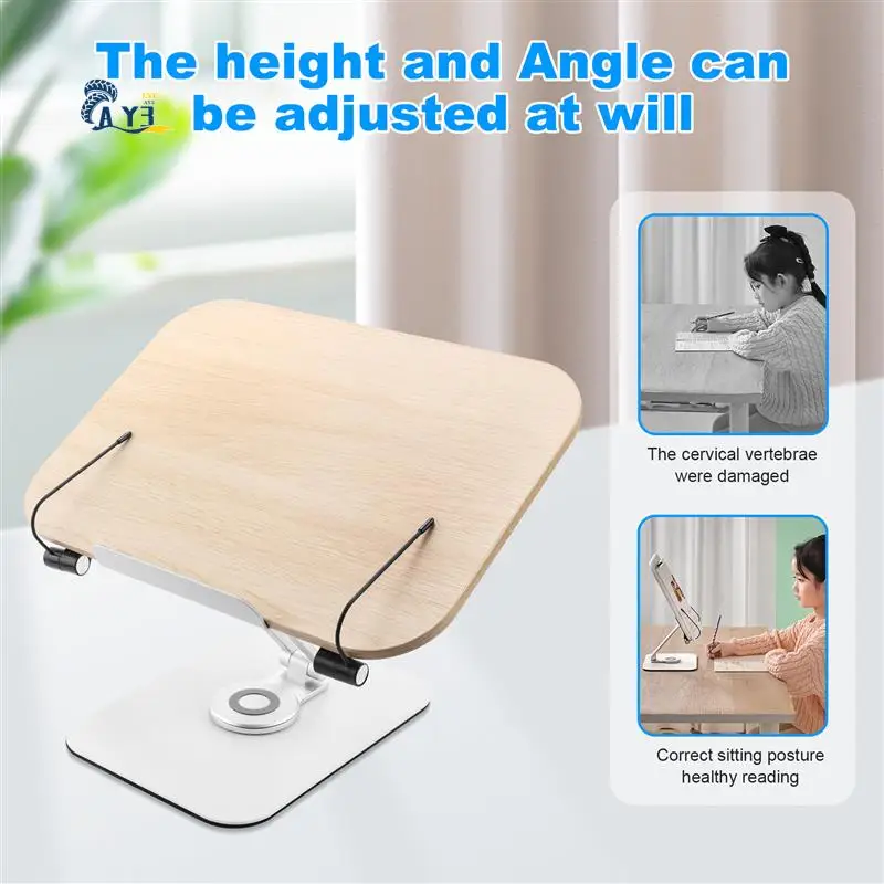

AY03-Foldable Desktop Holder Adjustable Bracket For Reading,With 360° Rotating Base & Page Clips