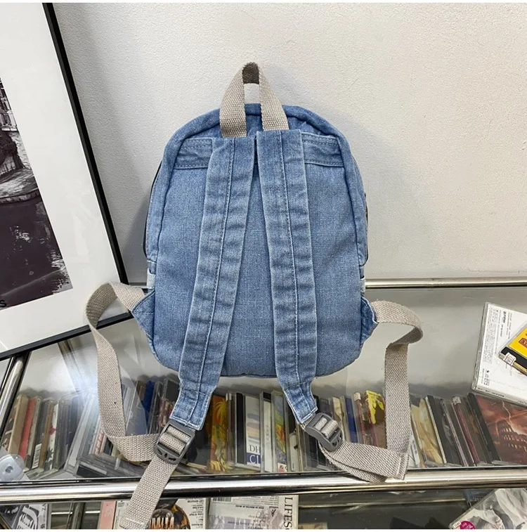 Denim Women Backpack Casual Travel Bagpack Backbag College Student School Bags for Teenager Girls Cowboy Rucksack blue Mochila