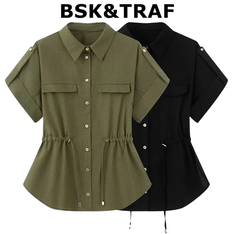 

BSK&TRAF2025 Summer New Products Women's Commuter Versatile Linen Blended Loose Long Sleeve Lapel Shirt 2773/734