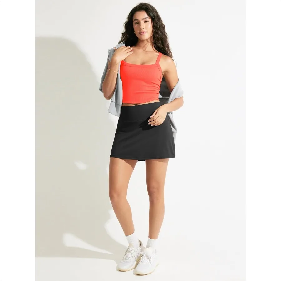 ODODOS Feminino Seaml Crop Cami Wide Scoop Neck com nervuras Soft Open Racerback Regata cortada