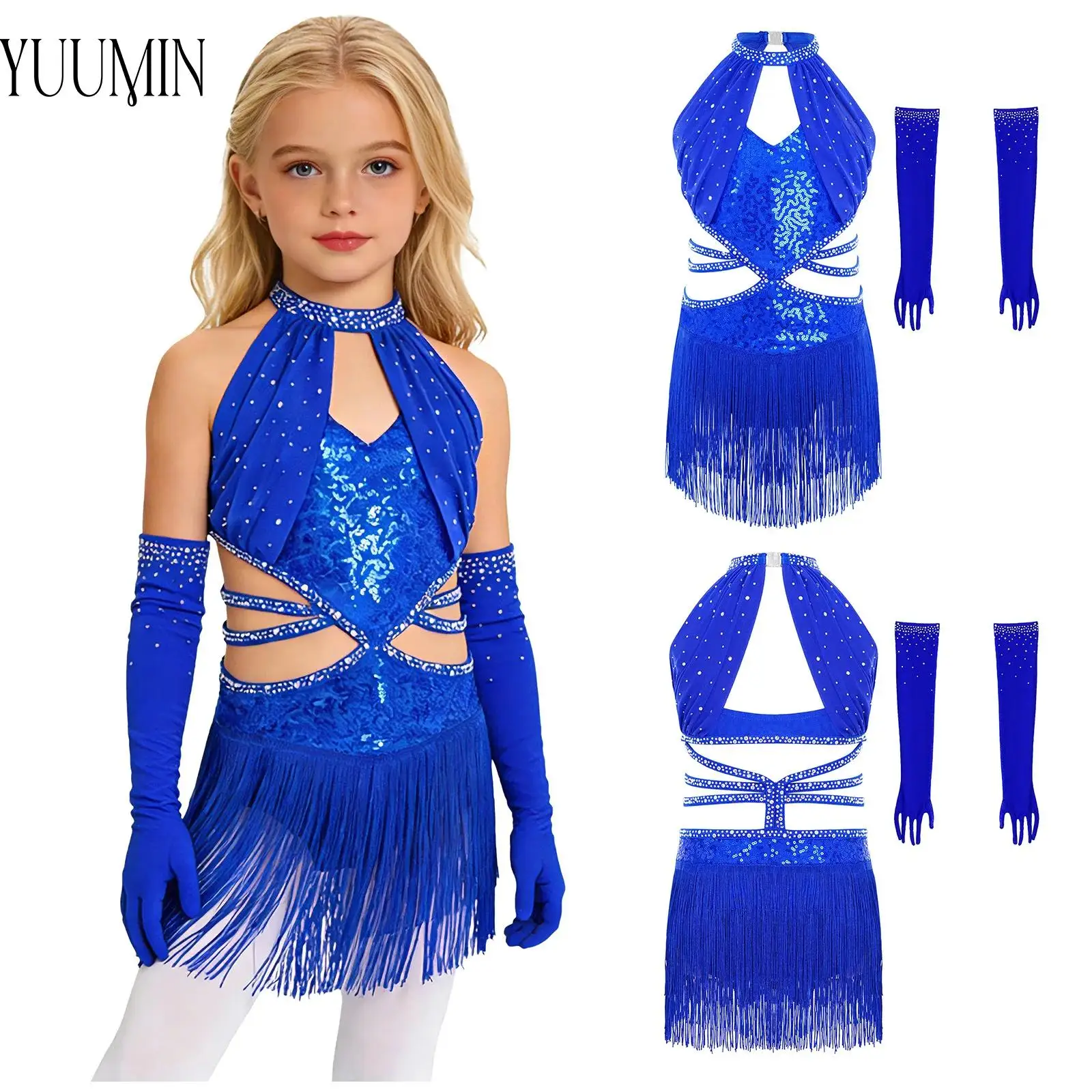 girls-latin-dance-competition-costume-sleeveless-sequin-rhinestone-tassel-dress-mesh-overlay-gloves-ballroom-stage-performance