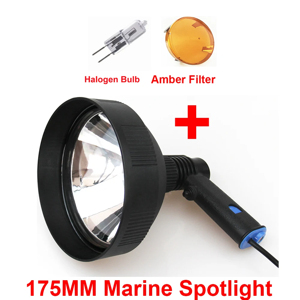 7" 175mm 100W Halogen Handheld Spotlight Hunting Light Search Fishing Hiking Off Road Adjustable Beam Durable ABS Lamp