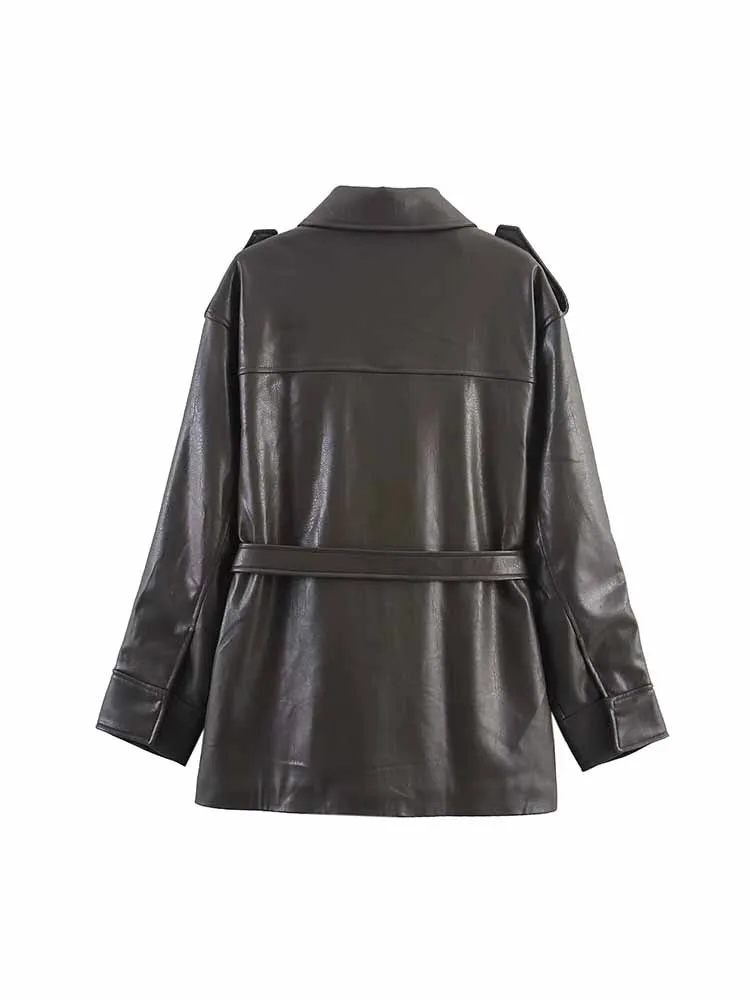 Estilo europeu e americano outono nova moda feminina design sentido versátil bolso decoração imitação casaco de couro