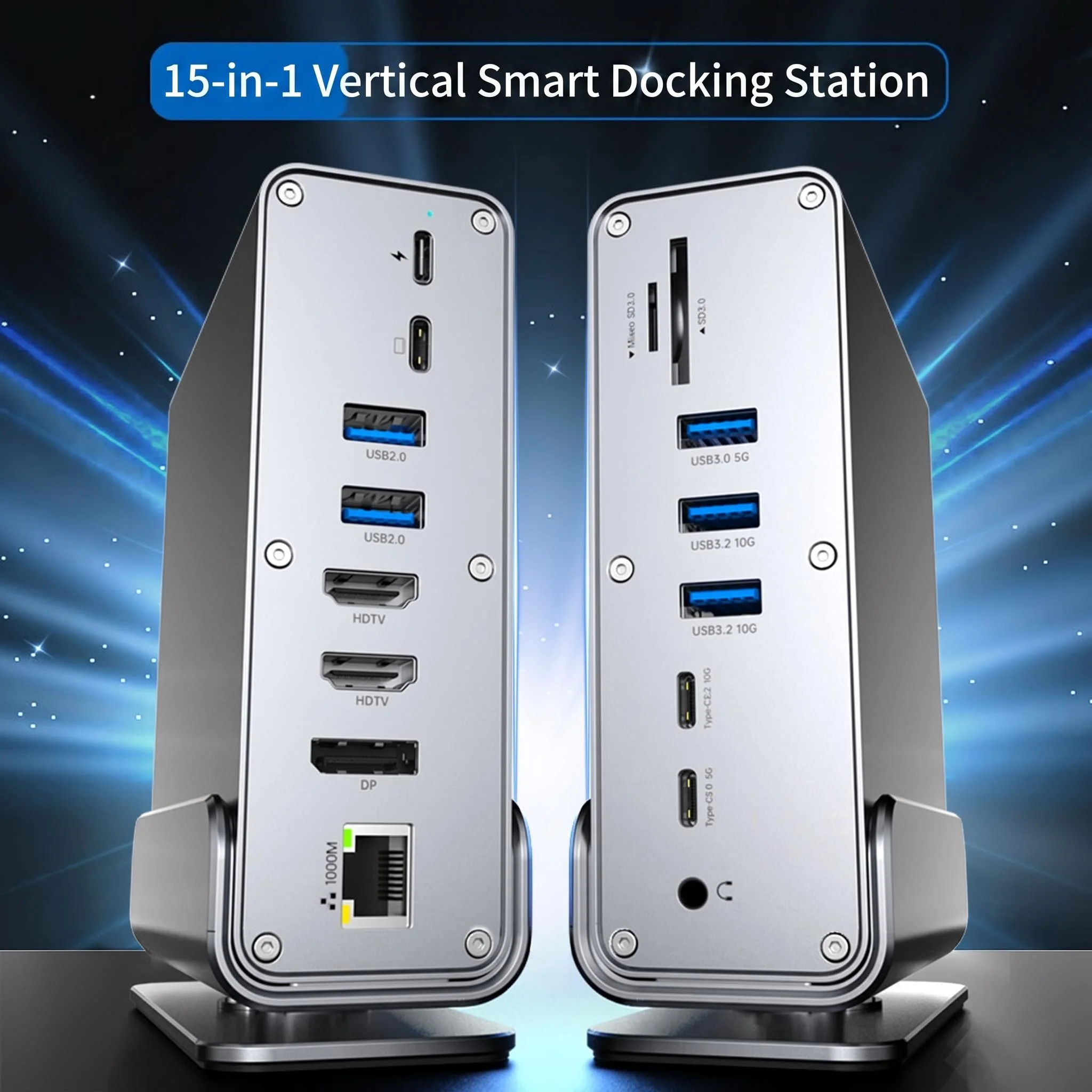 Super Functional 15 Port USB-C Dock MST 3 Screens Different Output 4K 60Hz Gigabit Ethernet Expansion Adapter