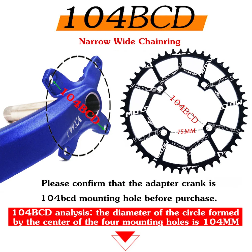 104BCD chainring 40T 42T 44T 46T 48T 50T 52T Narrow Wide Chainring Bicycle Chainring Round Oval MTB Bike For Shimano 8-12S