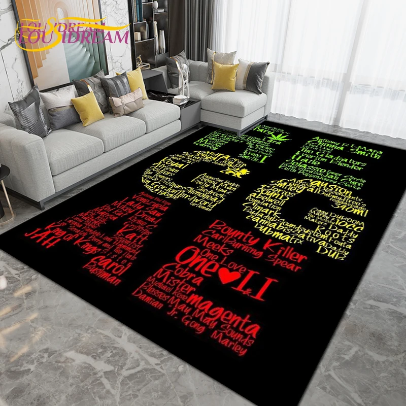 Bob Marley Reggae Music Jamaican Style Maple Leaf Area Rug,Rug Carpet for Living Room Bedroom Decoration Non-slip Floor Mat