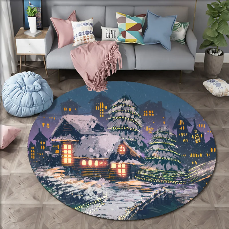 Christmas Eve Carpet Round Rugs Santa Claus Sofa Rug Home Living Room Bedroom Bathroom Floor Mats Print Decorate Carpet