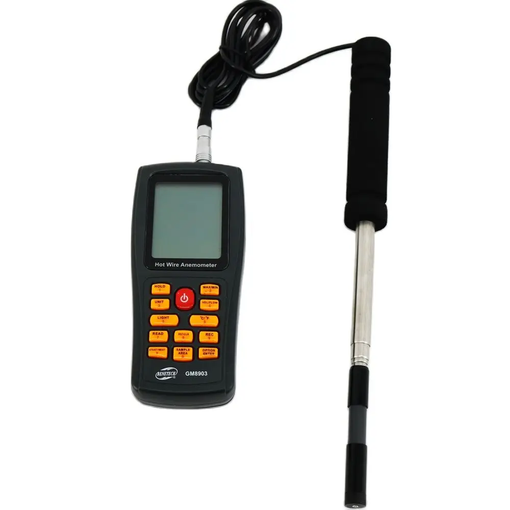 Anemómetro digital GM8903, medidor de temperatura del aire, rango de velocidad de ala 0-30 m/s