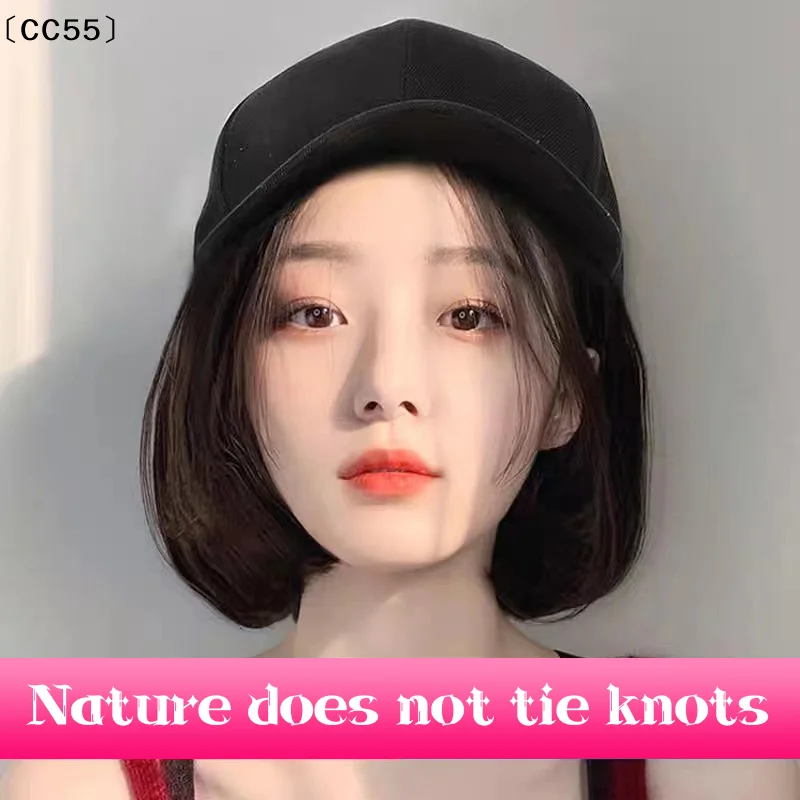 Synthetic Baseball Wig Bob Wig Black Hat Wigs Cap With Hair Naturally Connect Bob Hair Baseball Cap Adjustable〔CC55〕