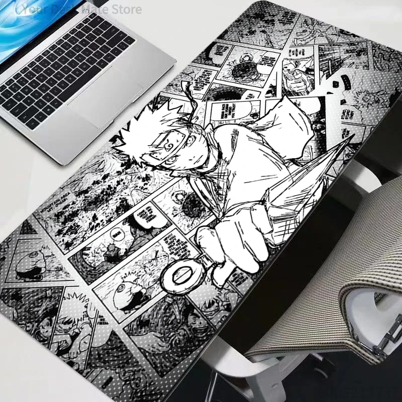 Mauspad, Laptop-Gaming-Schreibtischunterlage, schwarz und weiß, Manga-Mauspad, Anime, Büro, Computer, Naruto Uzumaki, Teppich, Gamer, Tastaturunterlage