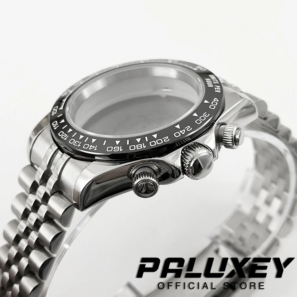 VK63 Uhrengehäuse Uhrenzubehör Saphirglas Wasserdichtes Gehäuse VK63 VK64 Uhrwerk für Daytona mit Glide-Lock-Verschluss-Armband