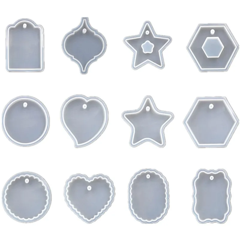 SNASAN 1PC Tag Silicone Mold Pendant Handmade DIY Tool Epoxy Resin Silicone Mould Craft Materia Hearth Round Star Square