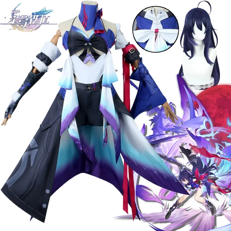 

Costume Game Honkai Star Rail Seele Cosplay Wig Anime Purple Dress Long Hair Women Girls Halloween Costs,3'f.5;j.8