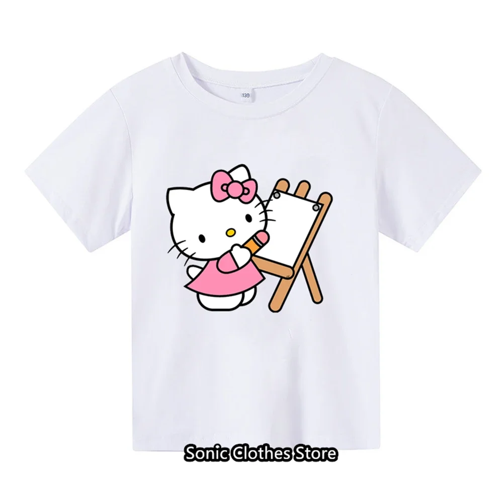 

Summer 3-14 Years Old Toddler Girls Clothing Hello Kitty T-shirt Boys T Shirt Kids Clothes Kawaii Cartoon Tops Tees