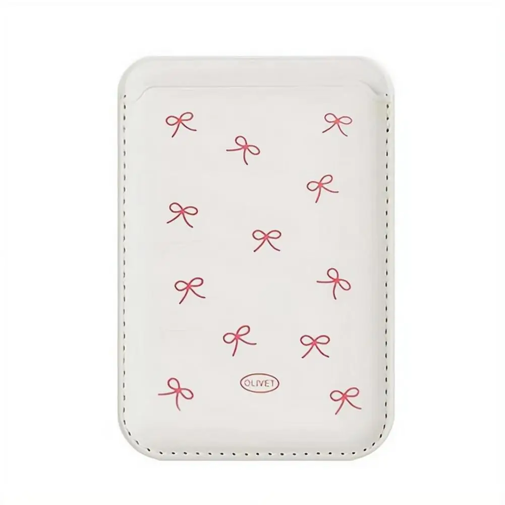 Kirschblüten-Schleife PU-Leder Kartenhalter MagSafe Magnetische Geldbörse für iPhone Schlankes Kompaktes Design 2 Kartenfächer Frauen Mädchen Süßes Geschenk