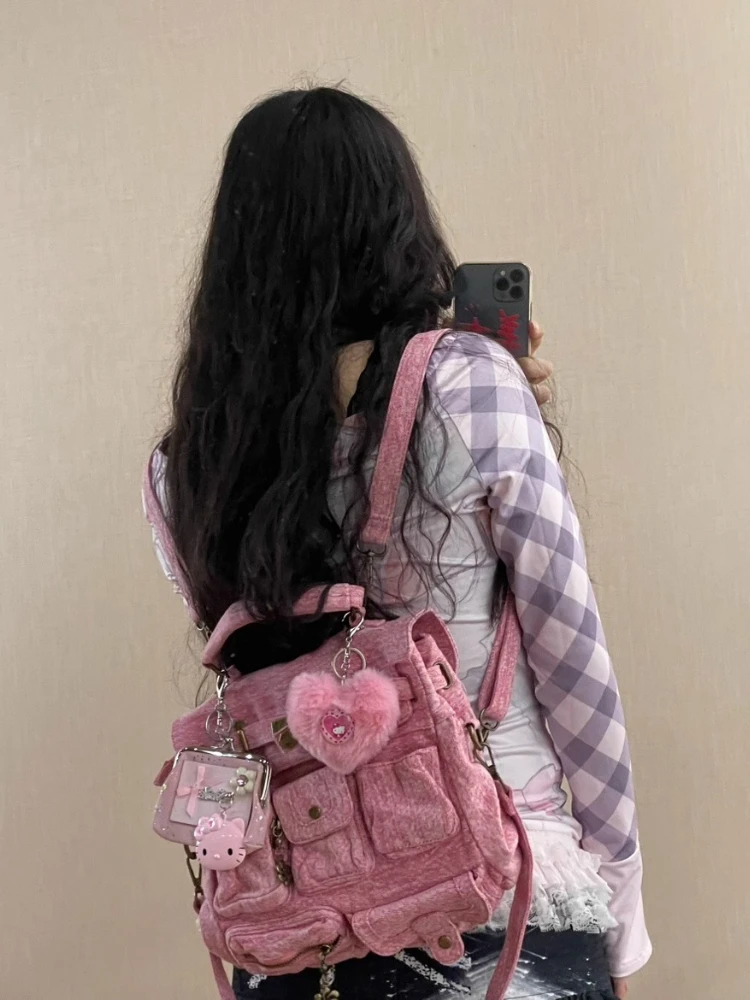 حقيبة ظهر أصلية مصممة من قماش الدنيم Spice Girl حقيبة ظهر كلاسيكية لطيفة تجعل حقيبة ظهر مدرسية قديمة حقائب كمبيوتر للنساء