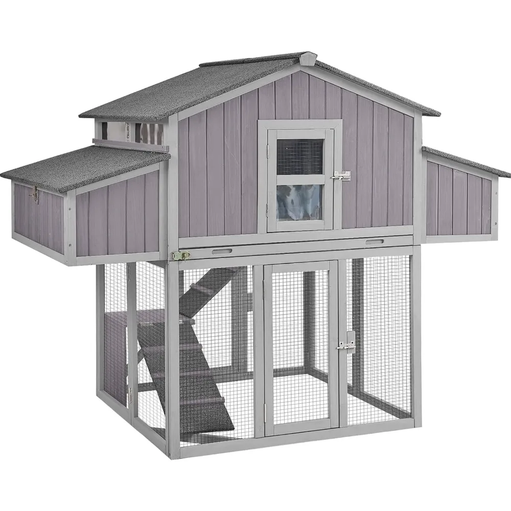 Portable Chicken House Easy to Set Up by Few Steps Wooden Poultry Cage with Large Nesting Box,Multi-Levels