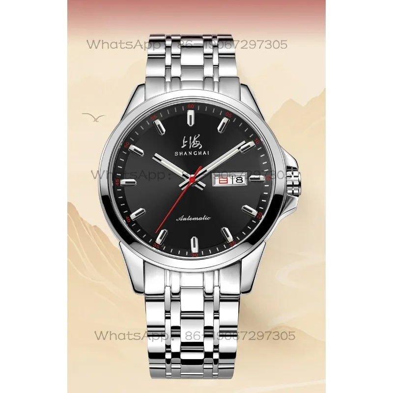 

Time Island Watch 1 Store Shanghai Watch Automatic Mechanical Watch Penetrating Stainless Steel Double Calendar Red Needle