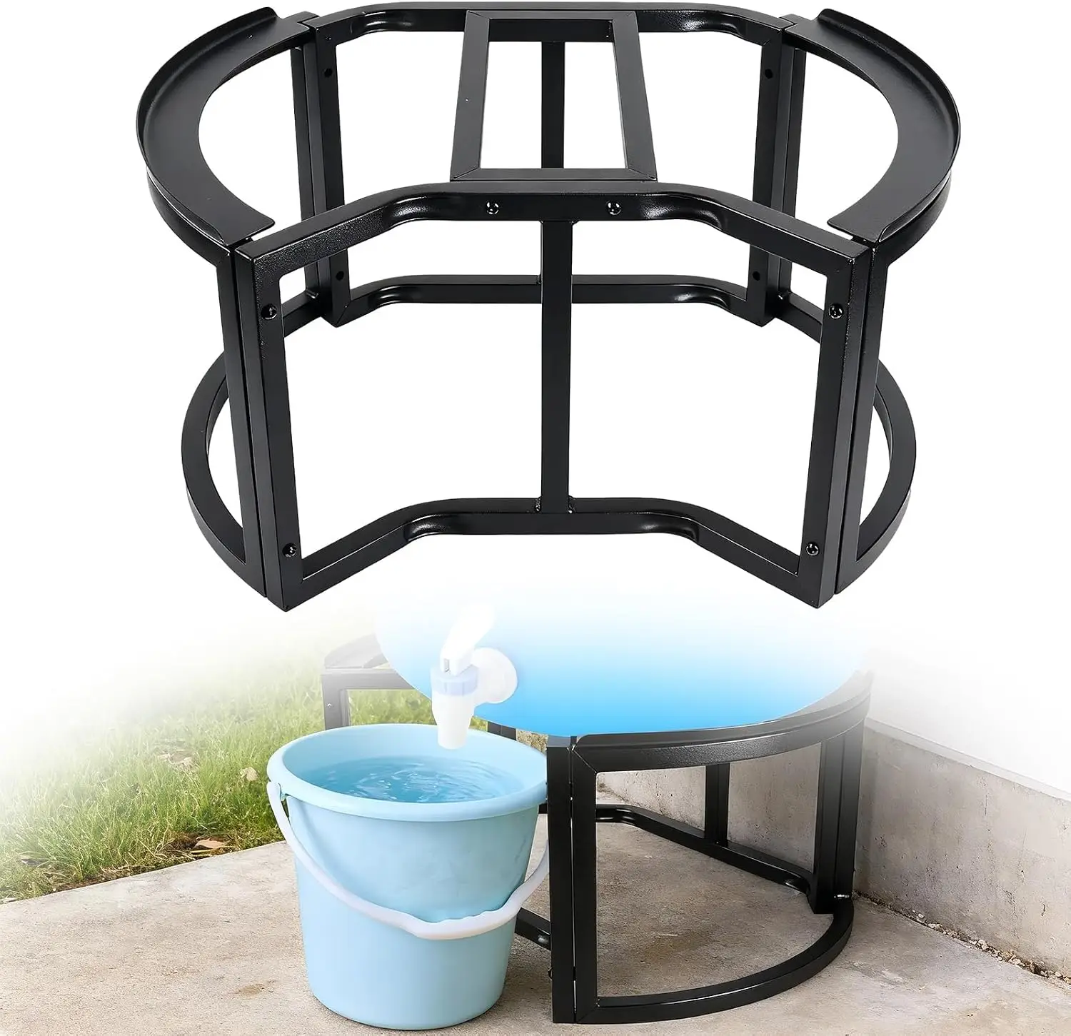 Stainless Steel Rain Barrel Stand, Heavy Duty Water Collection Drum Base Holder For 45 50 55 Gallon Tanks, Outdoor Weatherproof Rust Proof Storage Rack Garden Footing, Matte Black
