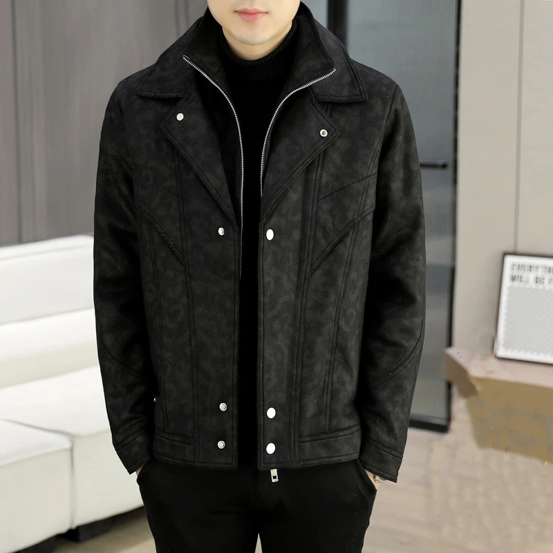 جديد وصول الرجال طبقة مزدوجة عالية طوق الصوف السترة 2025 الشتاء الصوف بطانة وسترات سميكة الشارع الشهير رداء علوي غير رسمي معطف أفخم