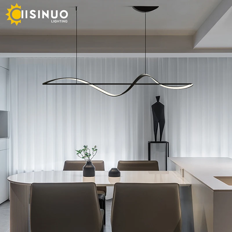 Minimalist Pendant Lighting LED Hanging Adjustable Dimmable Linear Chandelier with Remote for Kitchen Bedroom Dining Living Room