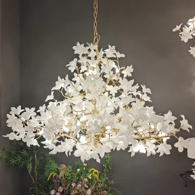 VH Customized High Quality Large Artistic Chandeliers All-Copper Handcrafted Ceramic Bionic Flower Decorations for Home