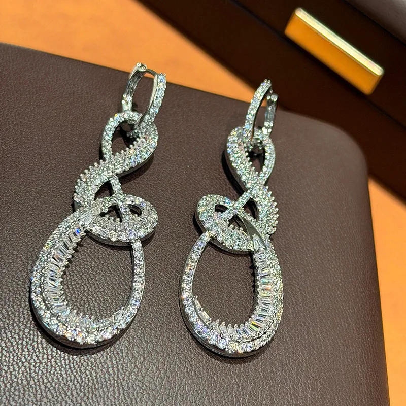 

Korean Luxury New Exquisite Temperament Long Zircon Earrings
