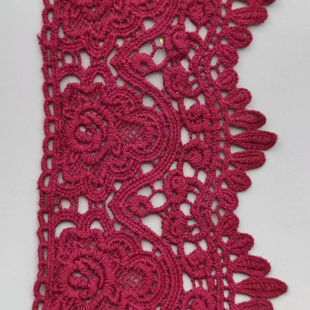 Cotton Hollow Out Floral Embroidered Lace Ribbon DIY Apparel Sewing Fabric 8cm Wide Dark Red Handmade Crafts Lace Tape