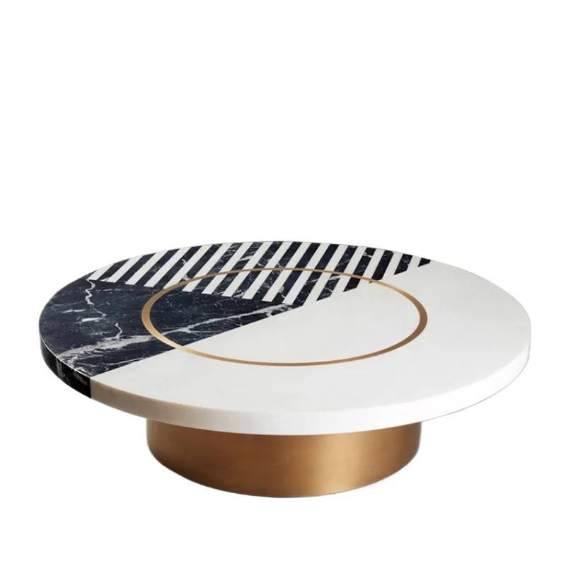 

Light luxury simple marble round coffee table zebr a pattern bron ze creative personality living room