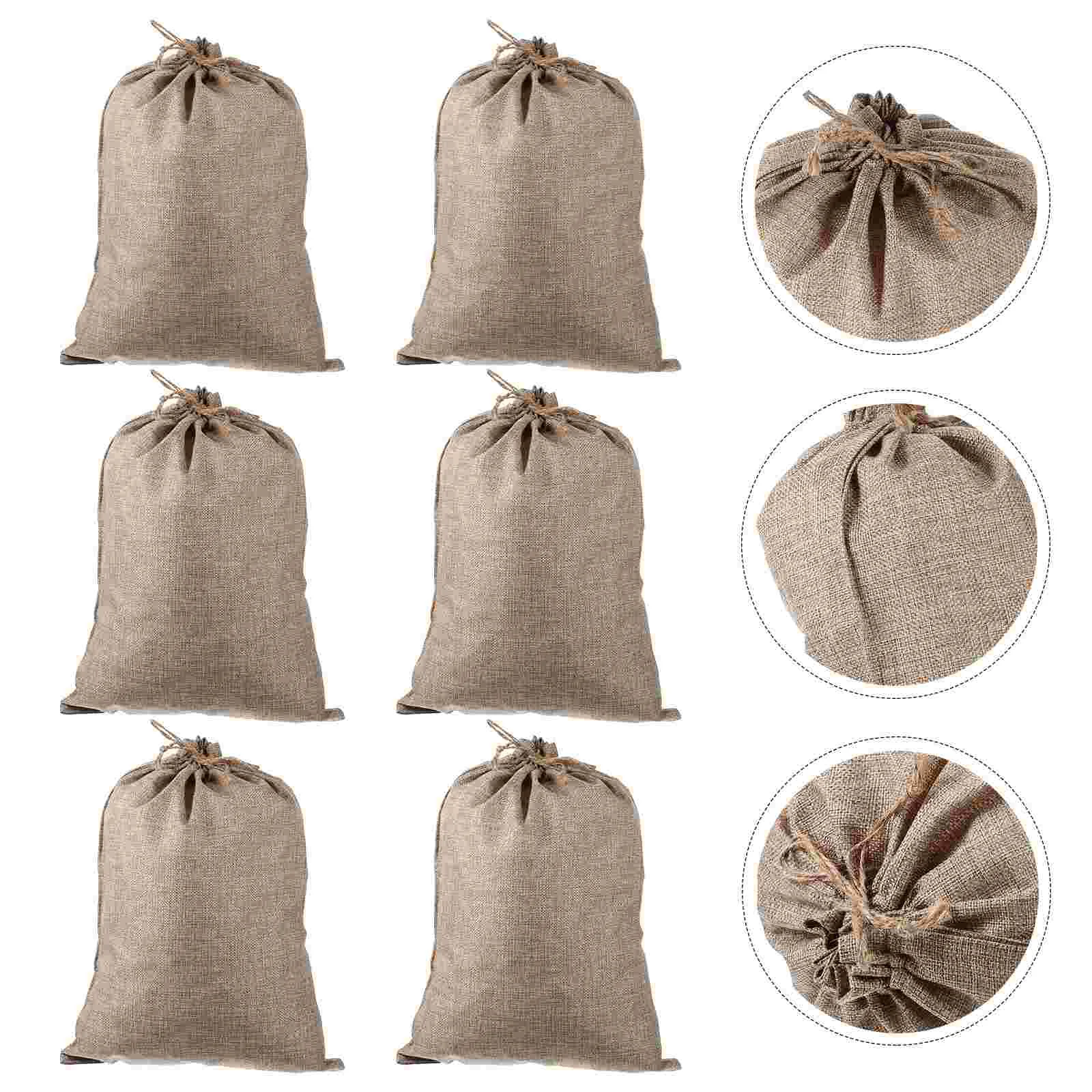 6 Pcs with Drawstring Burlap Bag Eco-friendly Storage Pouches Linen Gunny Sack Large Food