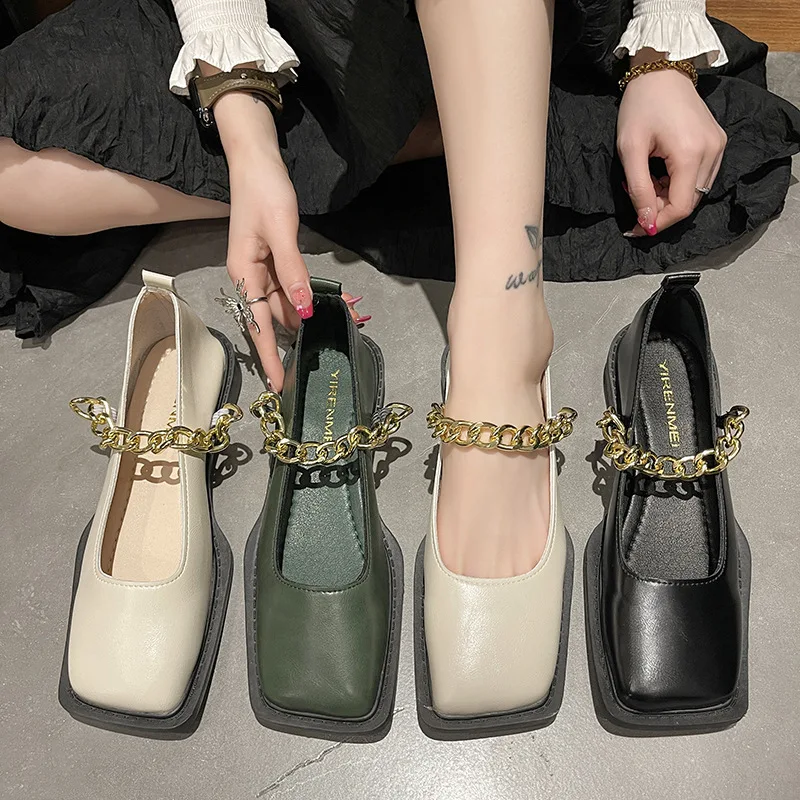 women's outdoor shoes Ladies Casual Loafers british style metal chain design banquet and office 41-43