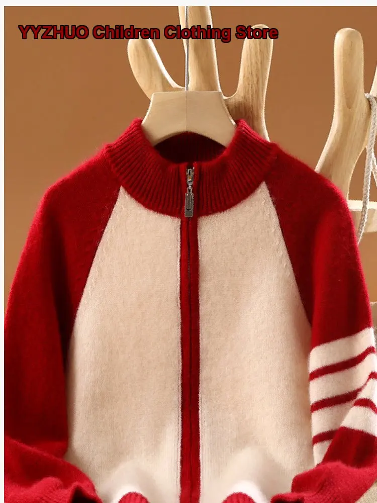 Cárdigan de cachemir para niños, chaqueta con cierre para otoño e invierno, gruesa y cálida para niños y niñas.